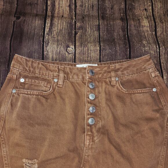 Free People Denim Skirt Women 28 Rust Mini Distressed Pockets Button Fly Western - Picture 6 of 10